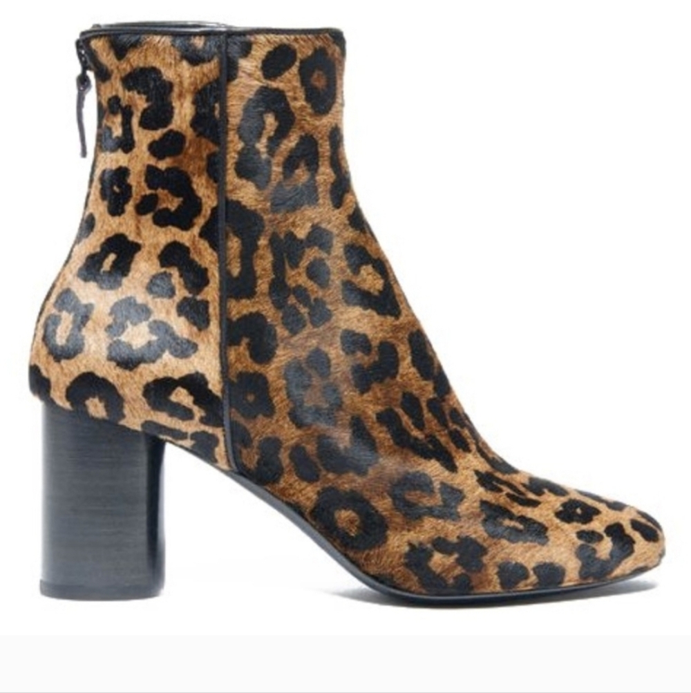 Sandro Sacha Leopard Boots Calf Hair Zip Back Heel 39 8.5/9
